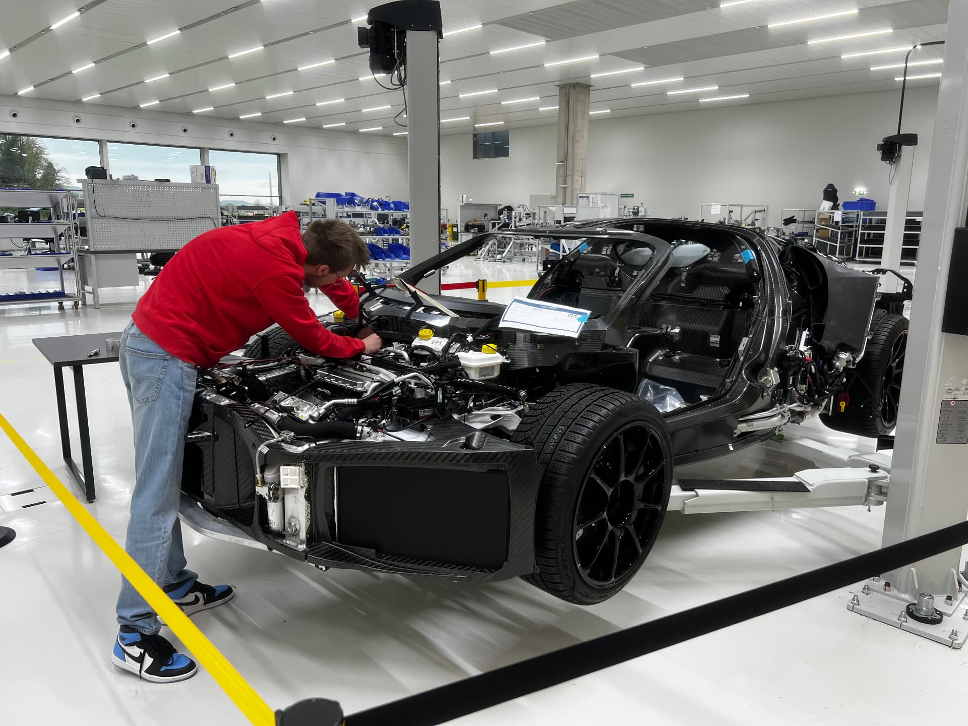 Working on the Bugatti Tourbillon rolling chassis in the assembly hall