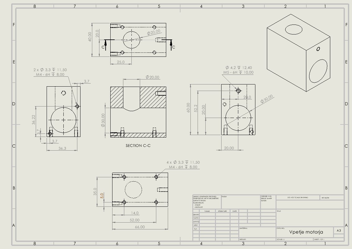 Technical drawing of the motor mounting block