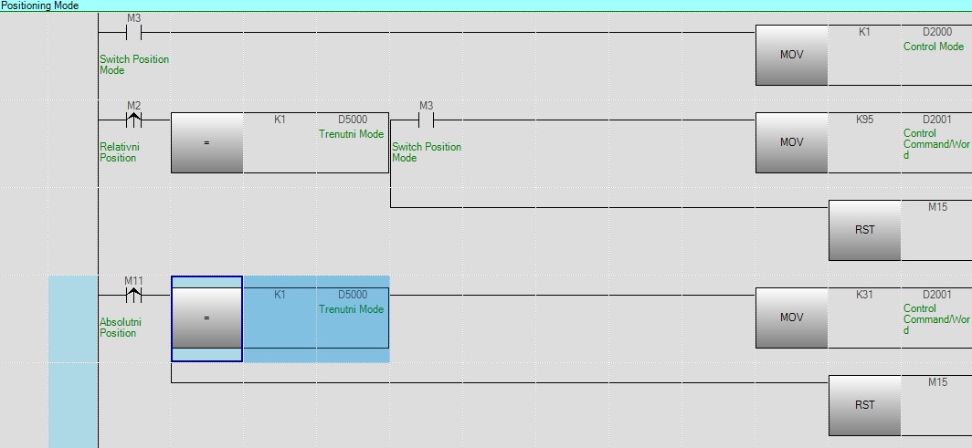 Ladder logic for the positioning mode of the servo control program